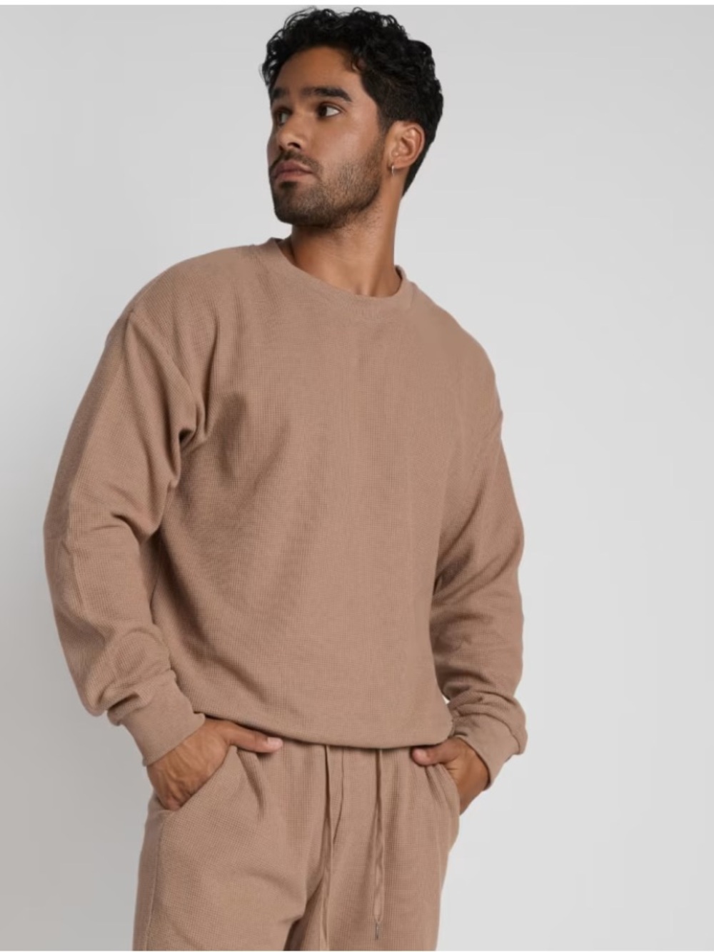 COMFRT Waffle Knit Ribbed Lounge Long Sleeve Crewneck Sweater Truffle Tan Unisex